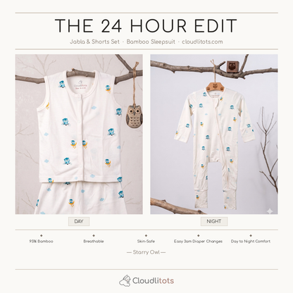Starry Owl 24-Hour Bamboo Edit | Sleepsuit & Jabla Set