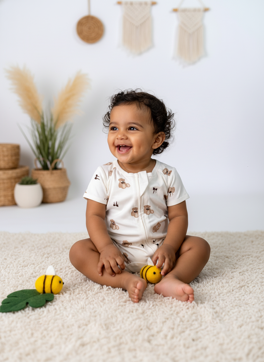 Cuddly Bear Bamboo Romper